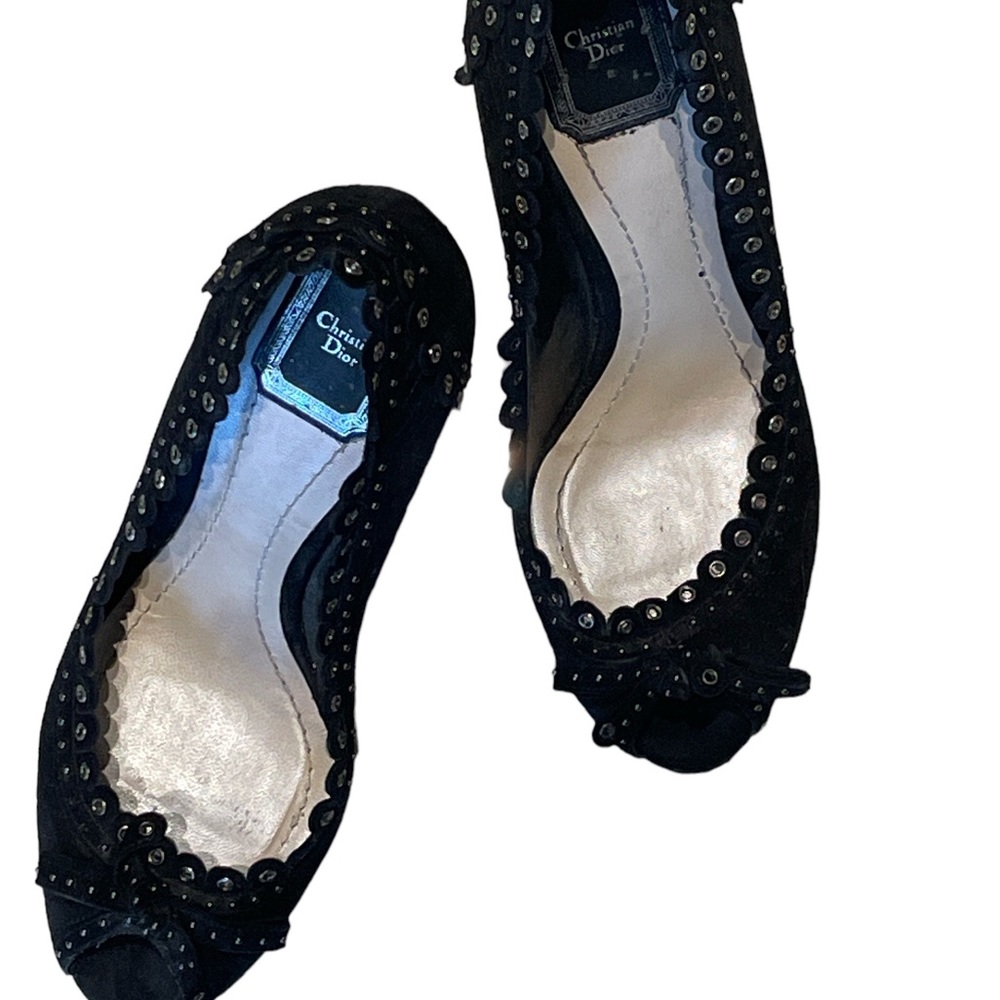 CHRISTIAN DIOR Silver Eyelet Black Heels!!!!